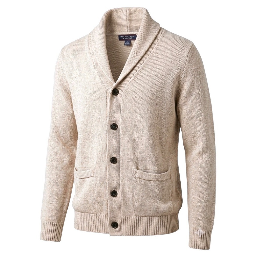 Rough & Tumble Mens Shawl Collar Grandpa Cardigan Sweater Beige Elbow Patch L
